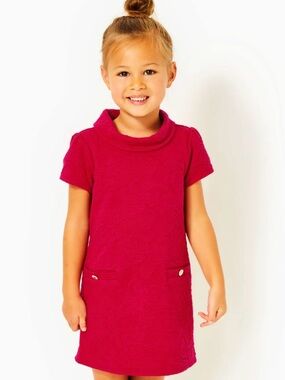Lilly Pulitzer Girls Hot Pink Short Sleeve Textured Dress
